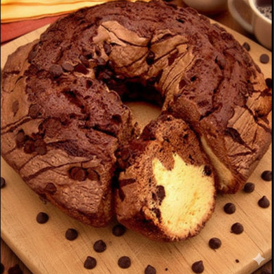 Marble Chocolate Chip Mama’s Cake with rich chocolate swirls